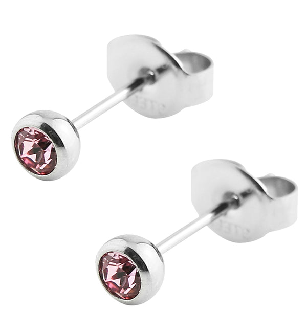 Pink Bezel CZ Stainless Steel Stud Earrings
