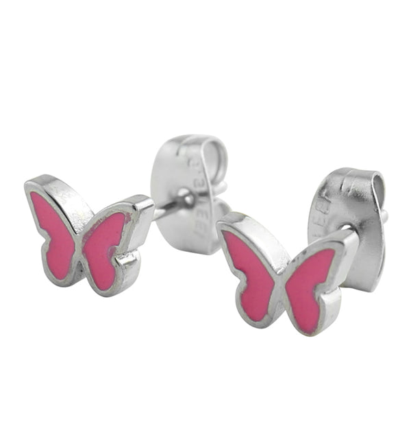 Hot Pink Butterfly Stainless Steel Stud Earrings