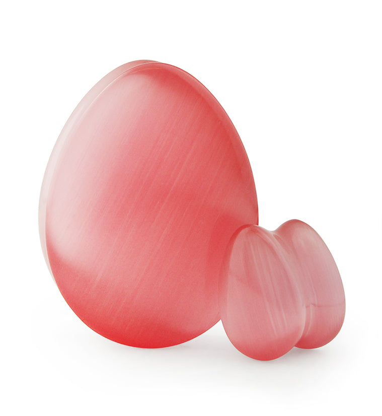 Pink Cat's Eye Glass Teardrop Plugs
