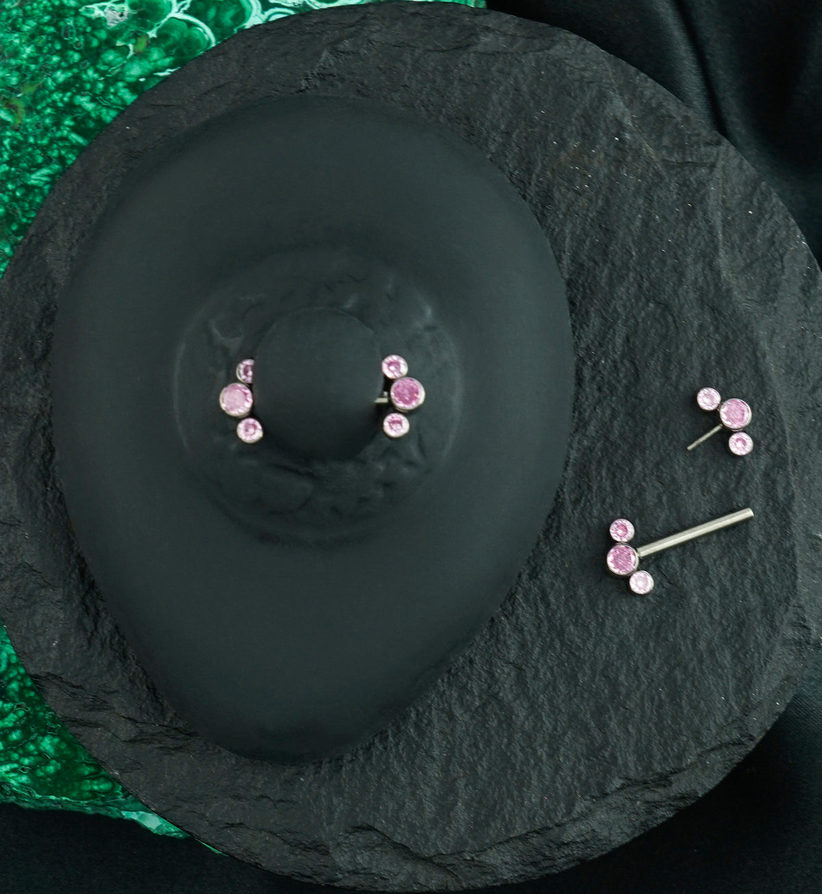 Pink Cluster CZ Threadless Titanium Nipple Bars