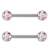 Pink CZ Ball Internally Threaded Titanium Nipple Barbells