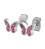 Butterfly Hot Pink CZ Stainless Steel Stud Earrings