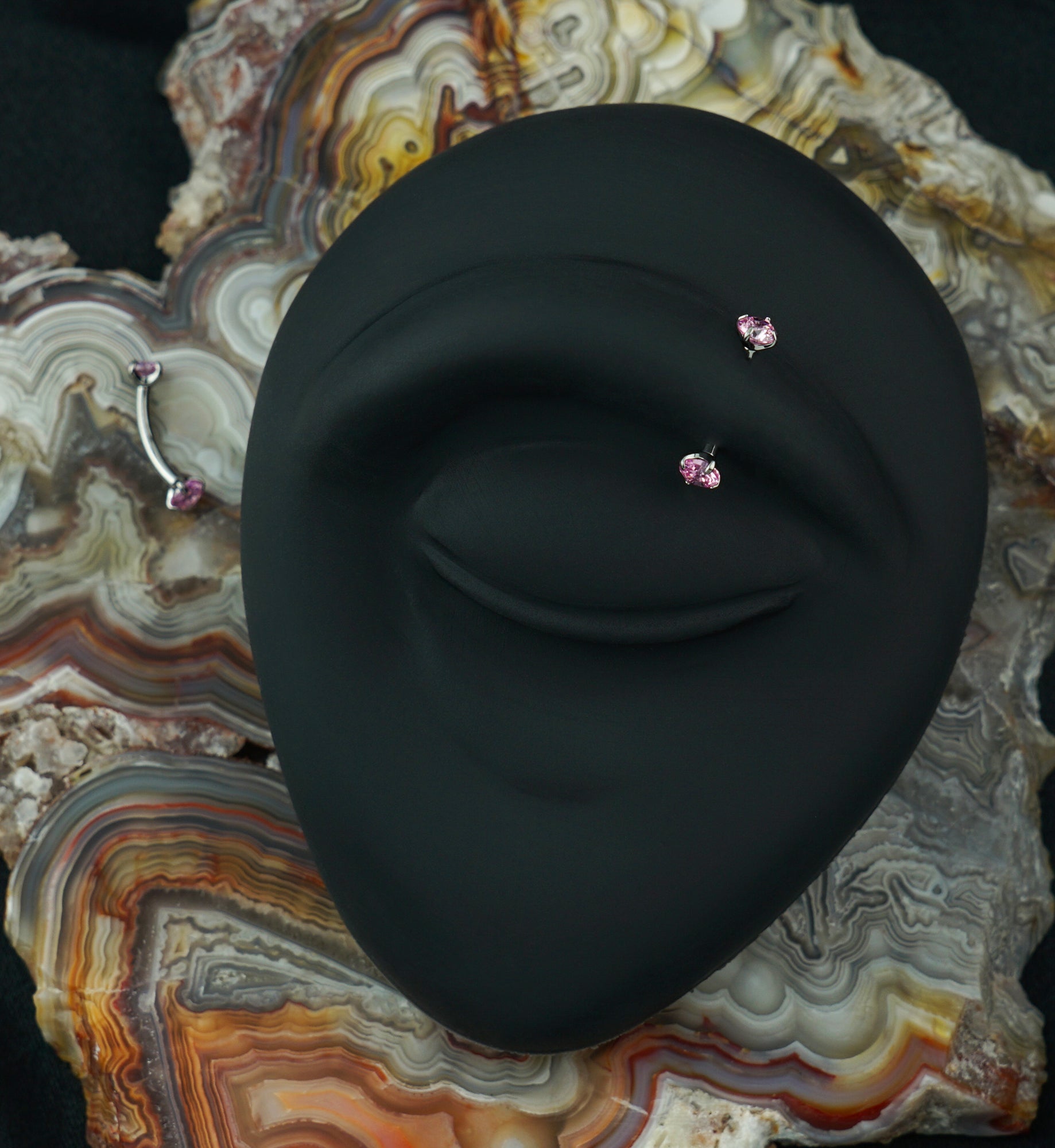 Pink CZ Double Prong Titanium Curved Barbell