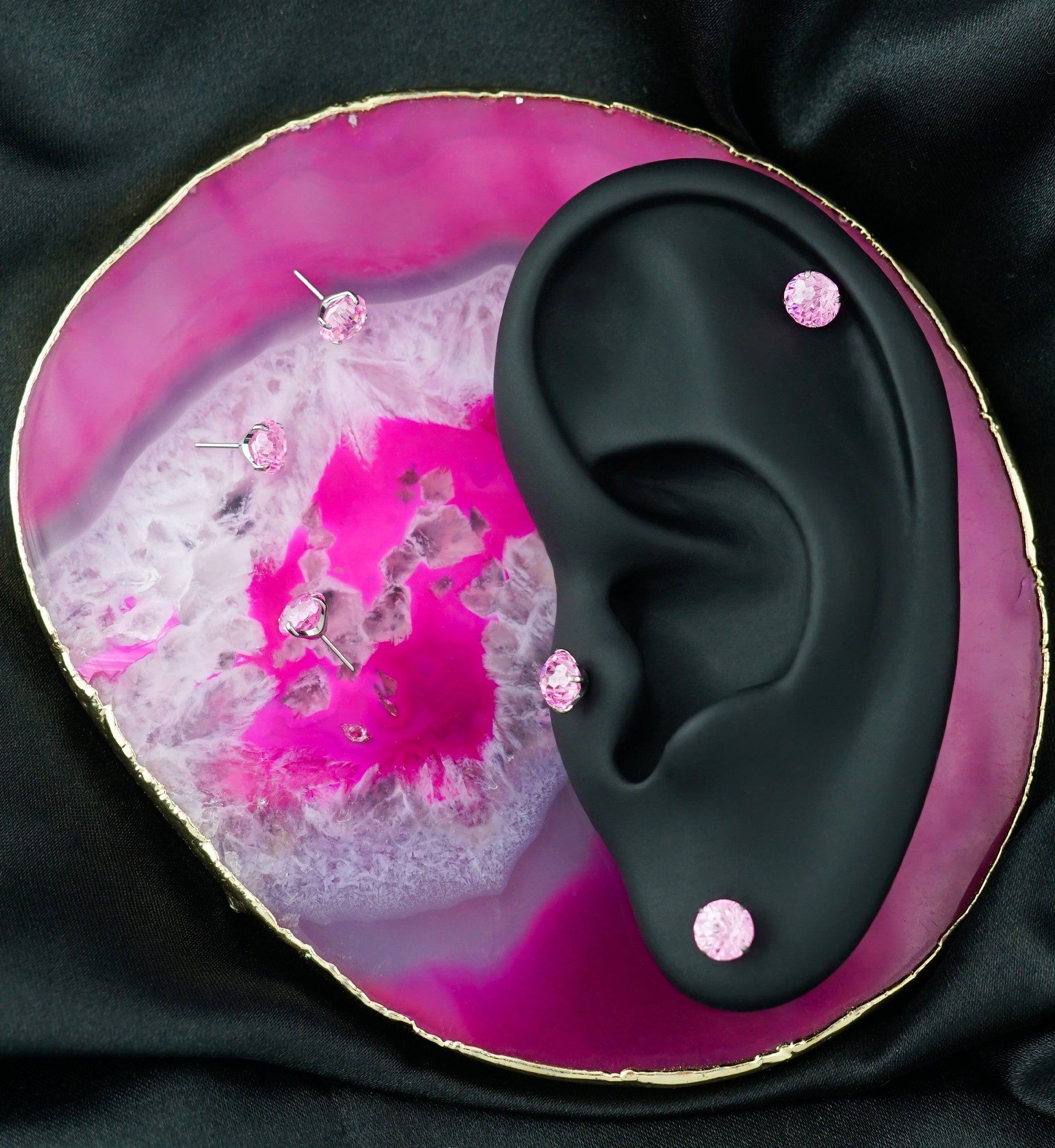 Pink CZ Fireworks Cut Titanium Threadless Top