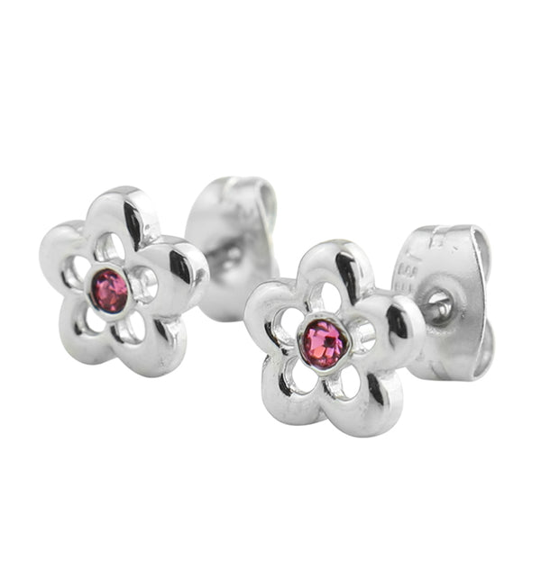 Flower Trace Pink CZ Stainless Steel Stud Earrings