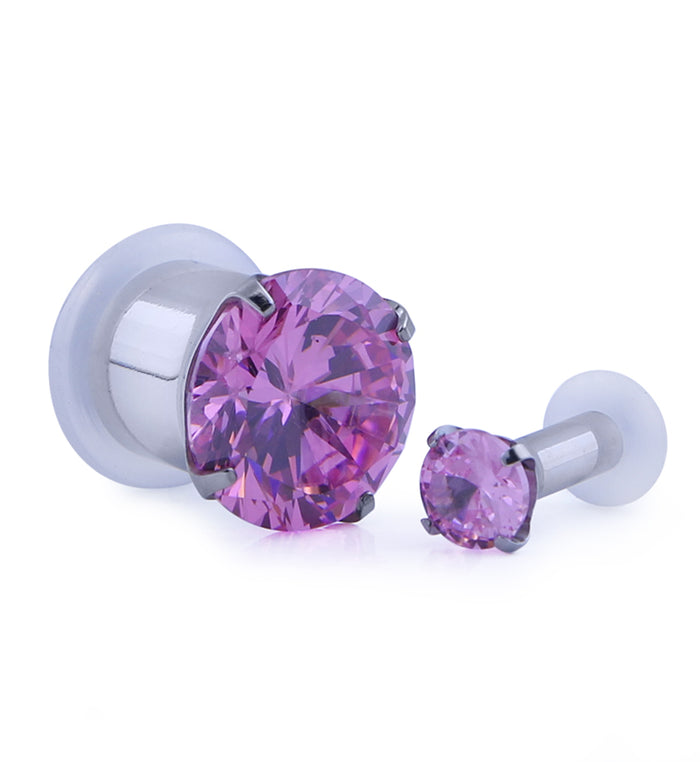 Pink Bling CZ Diamond Steel Single Flare Plugs (10G - 00G ...