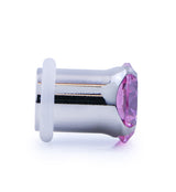 Pink CZ Stainless Steel Single Flare Plugs