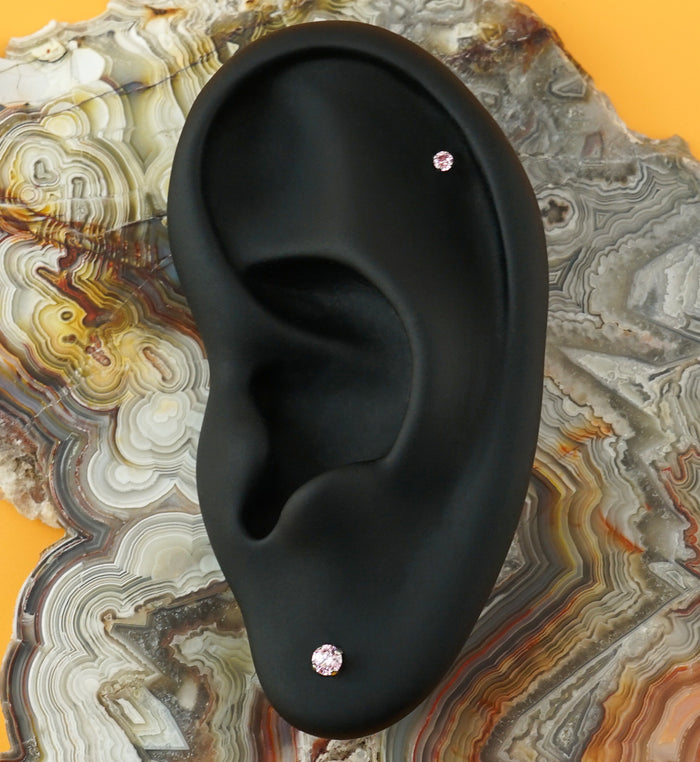 Pink CZ Prong Internally Threaded Mini Disc Labret | UrbanBodyJewelry.com