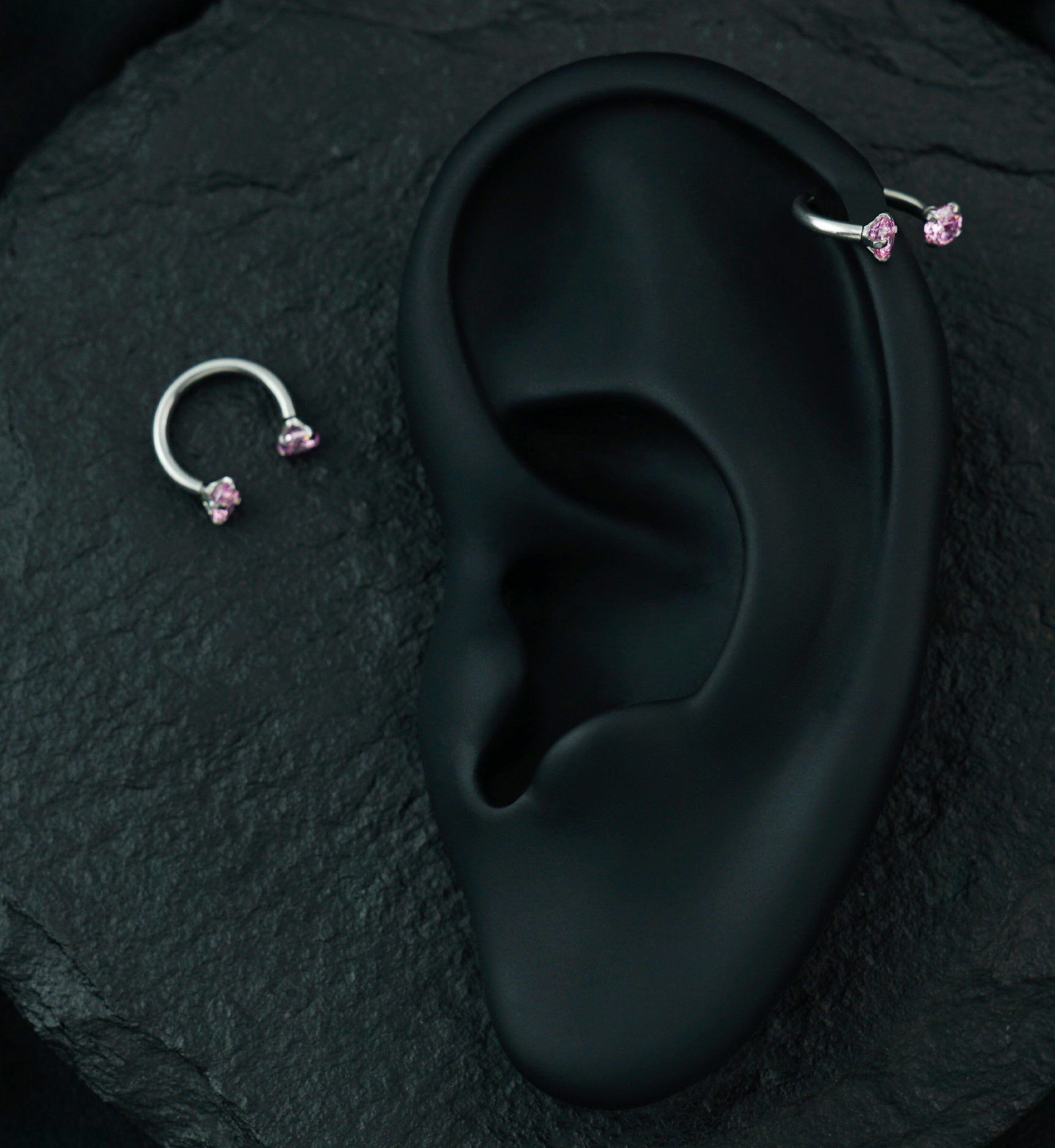 Pink CZ Prong Set Circular Barbell