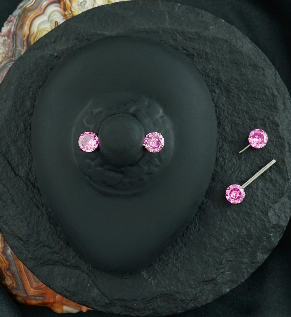Pink CZ Titanium Threadless Nipple Barbell