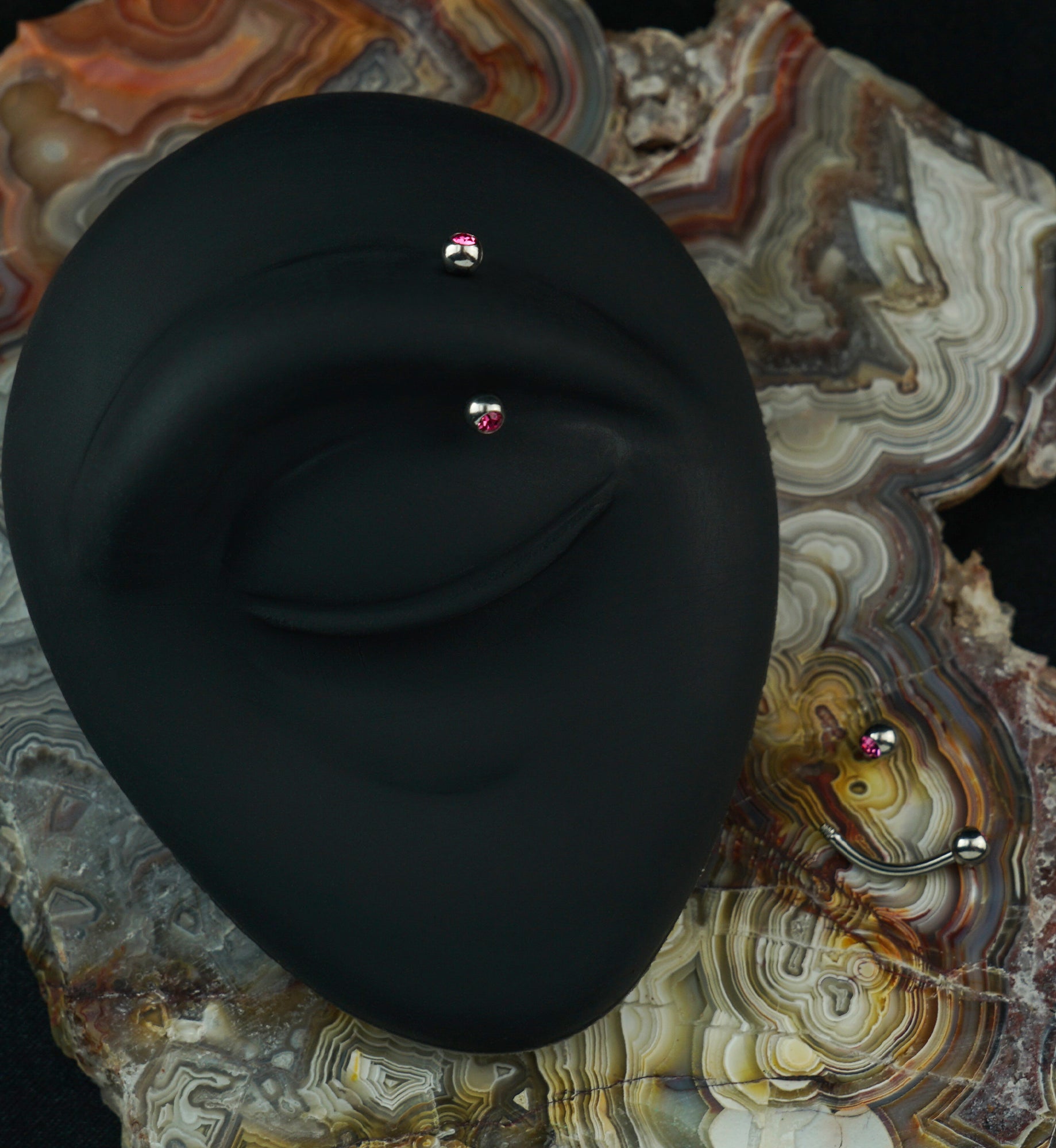 Pink Double CZ Stainless Steel Curved Barbell