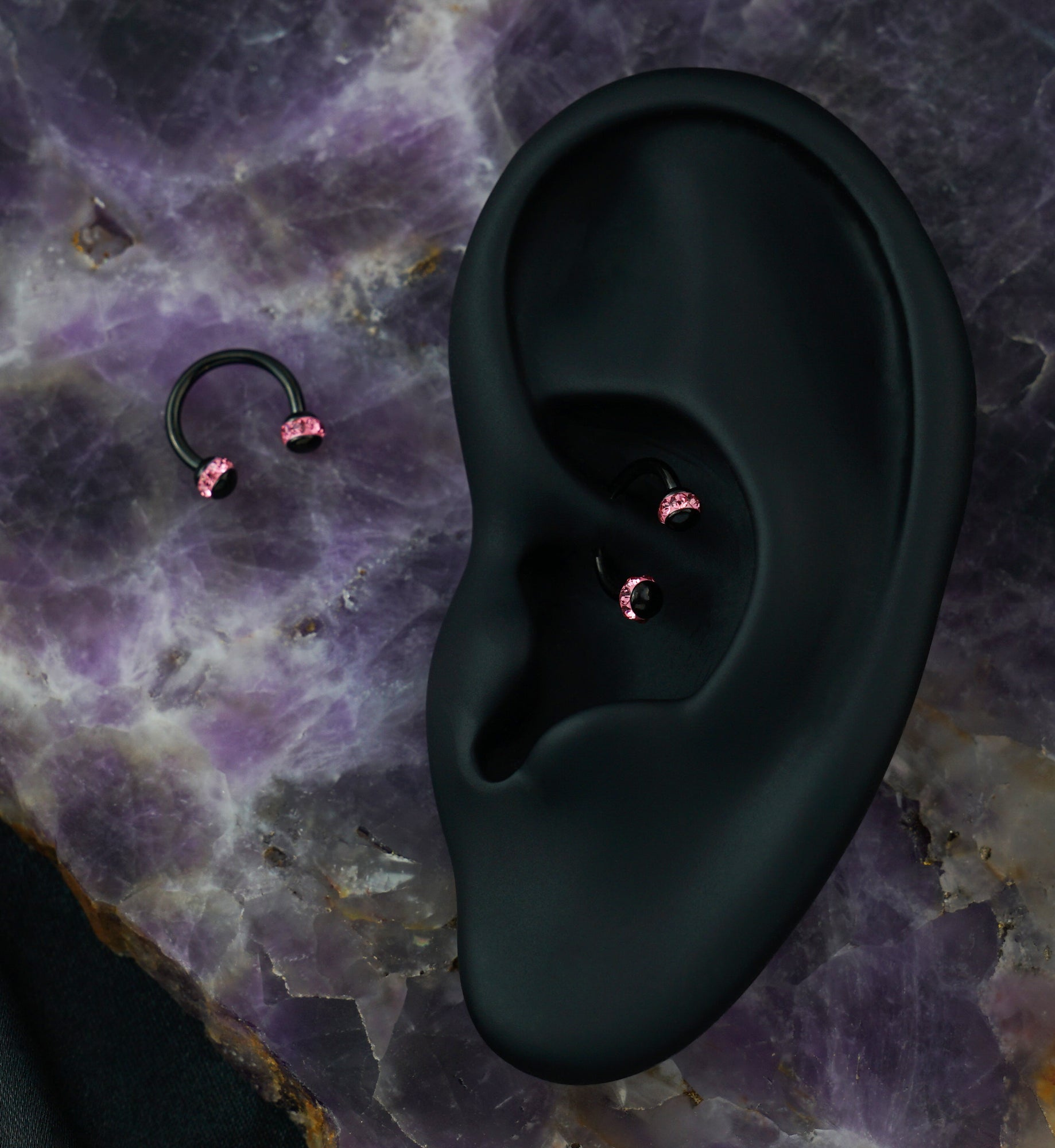 Pink Gem Orb Black Circular Barbell