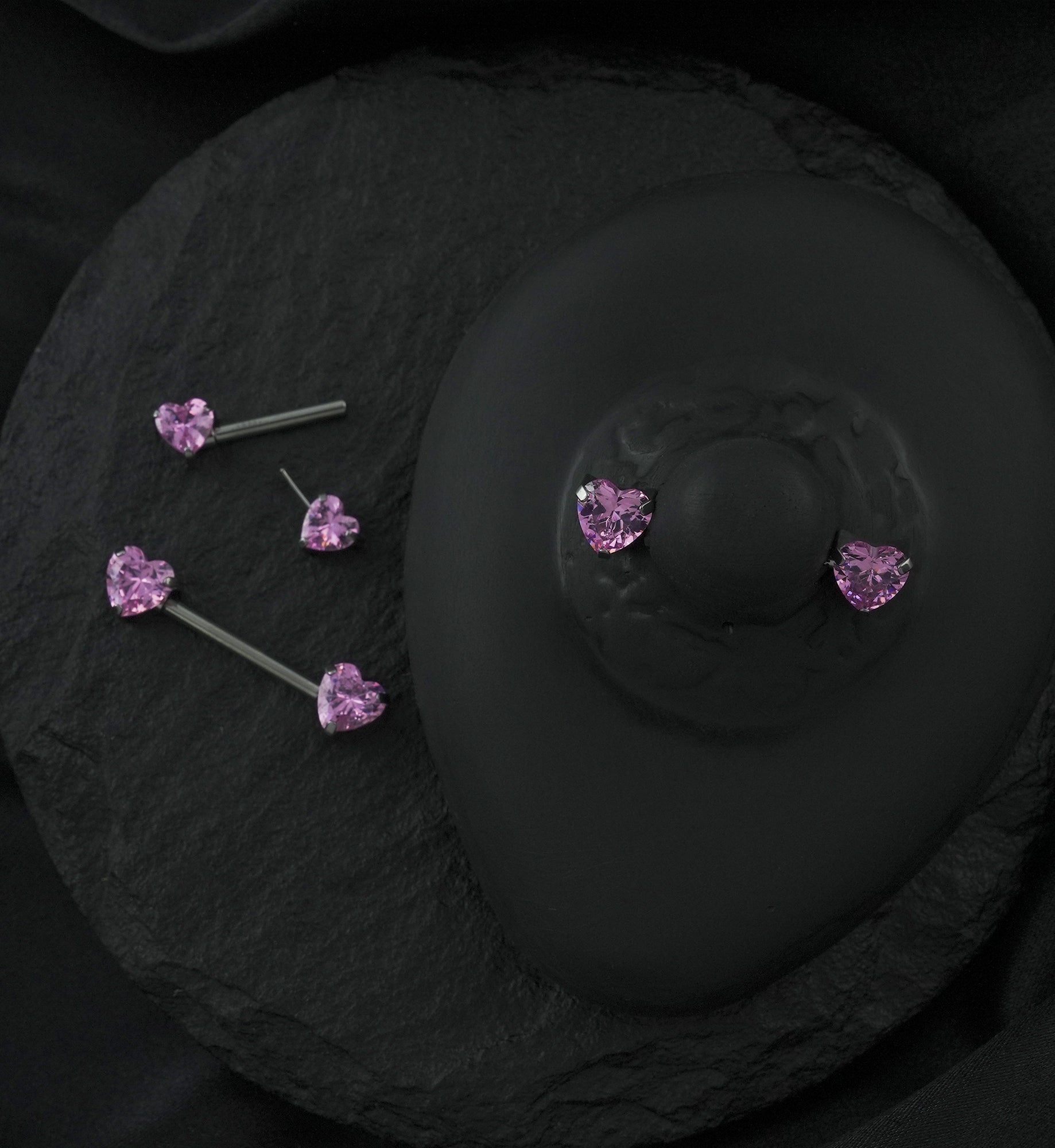 Pink Heart CZ Threadless Titanium Nipple Barbell
