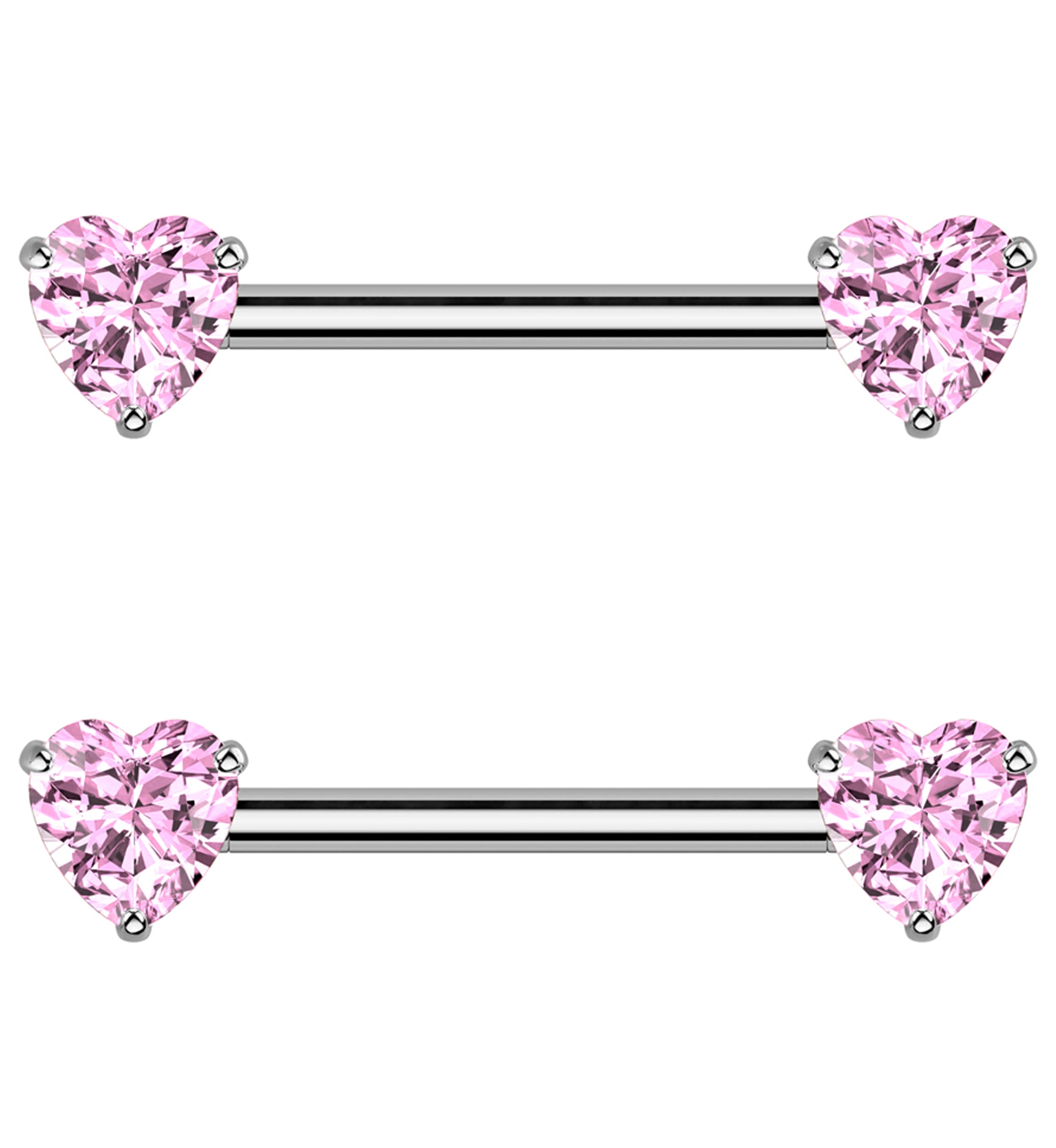 Pink Heart CZ Threadless Titanium Nipple Barbell
