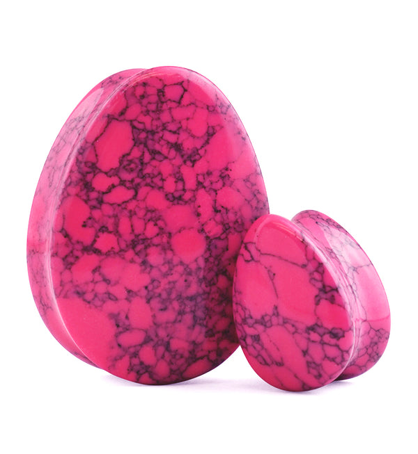 Pink Howlite Stone Teardrop Plugs ( 2 Gauge - 1 & 1/2
