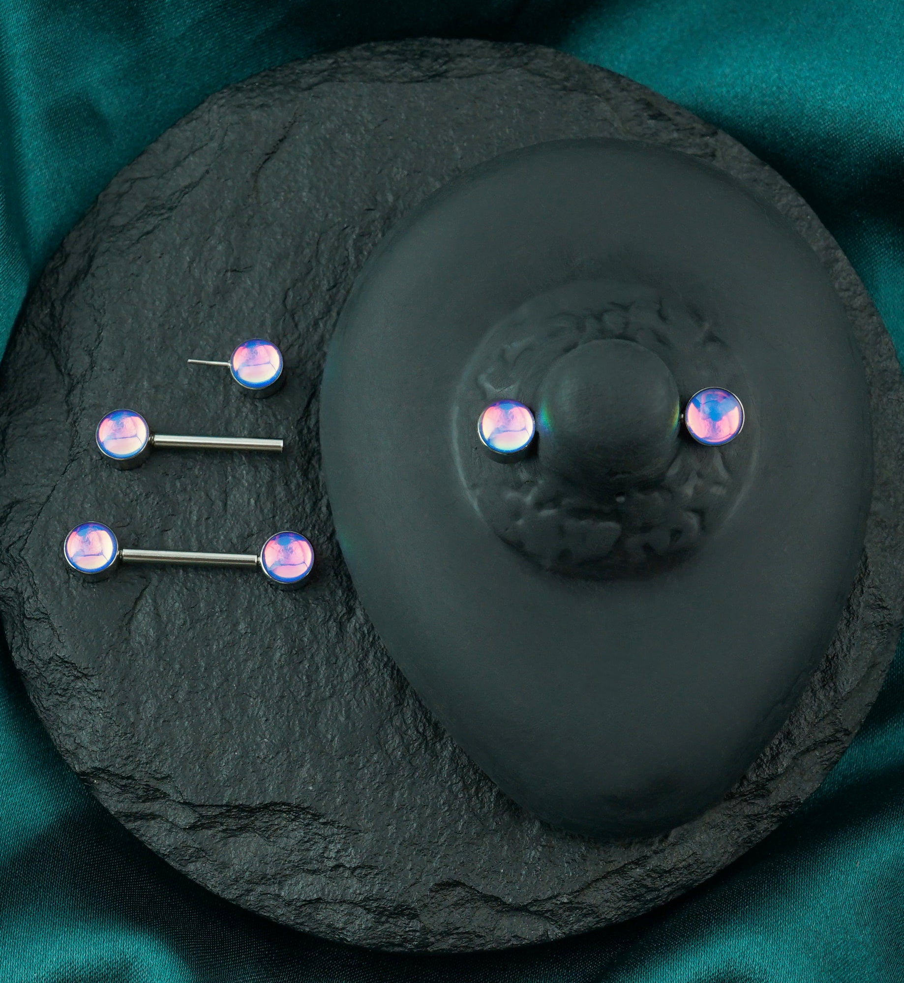 Pink Iridescent Gem Stainless Steel Nipple Ring Barbell