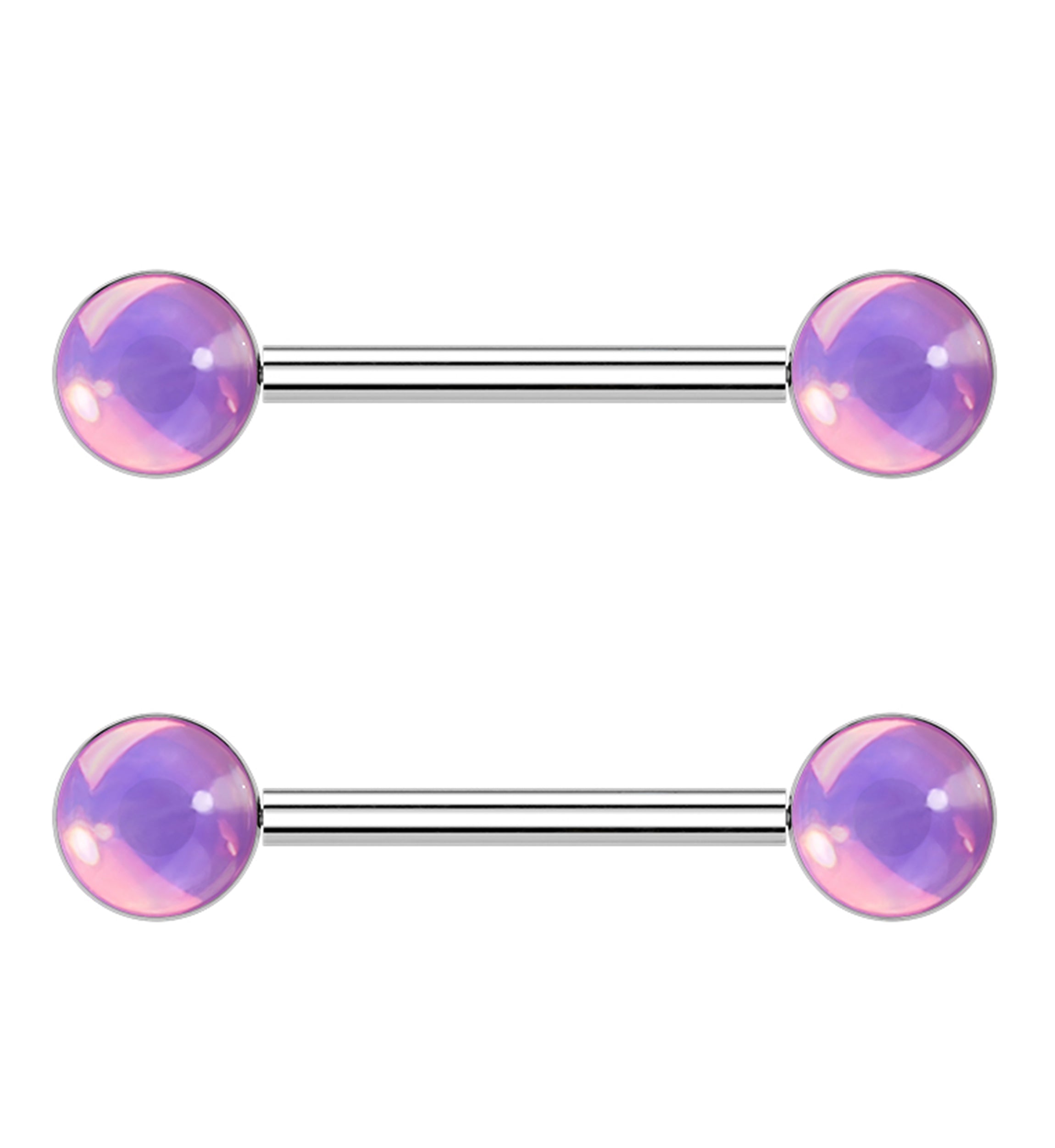 Pink Iridescent Gem Stainless Steel Nipple Ring Barbell