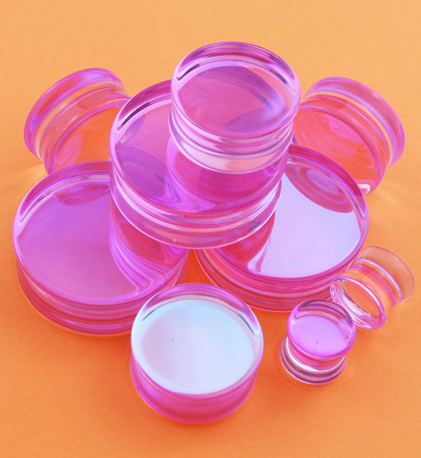 Pink Iridescent Glass Double Flare Plugs