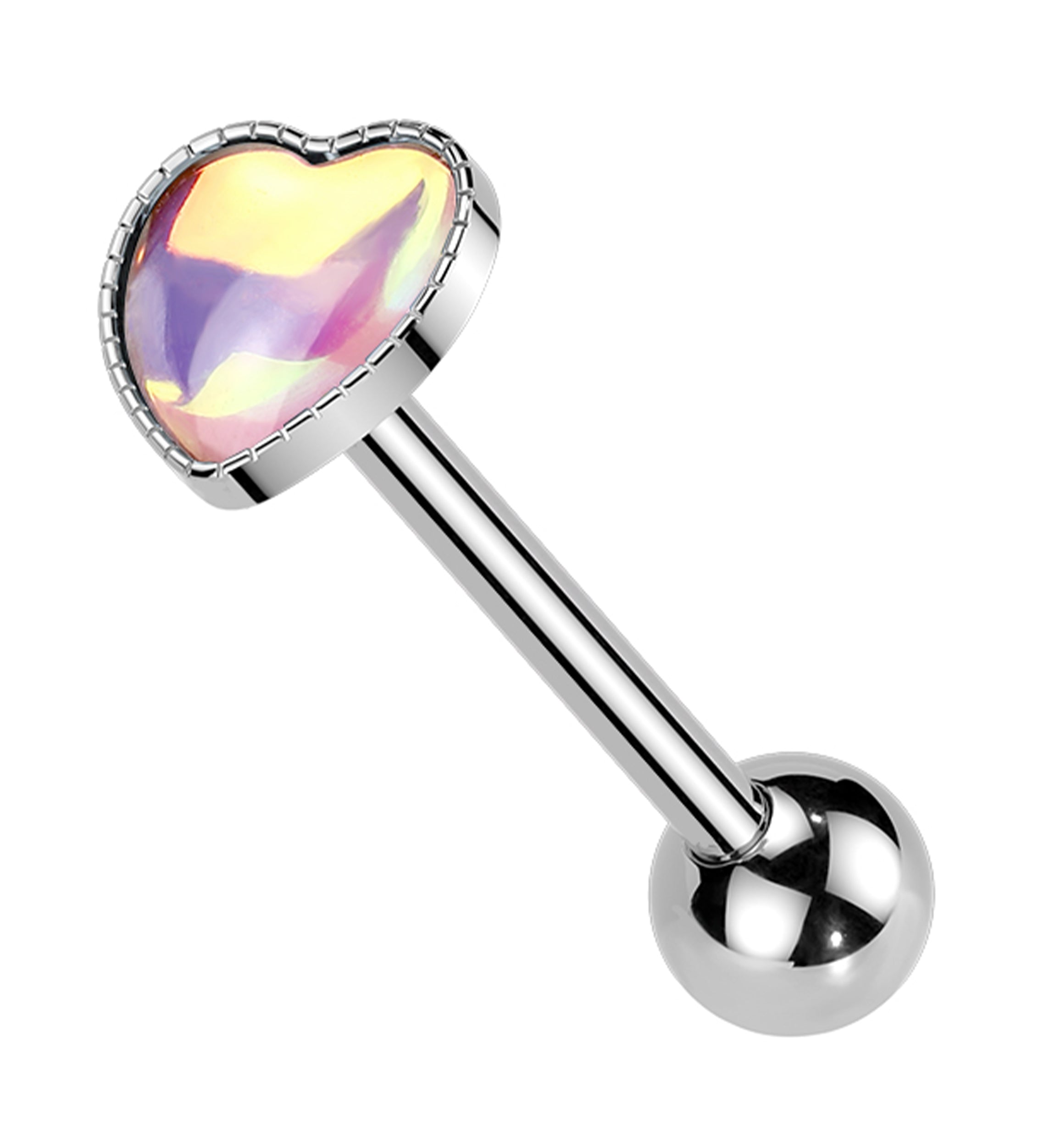Pink Iridescent Heart Stainless Steel Barbell