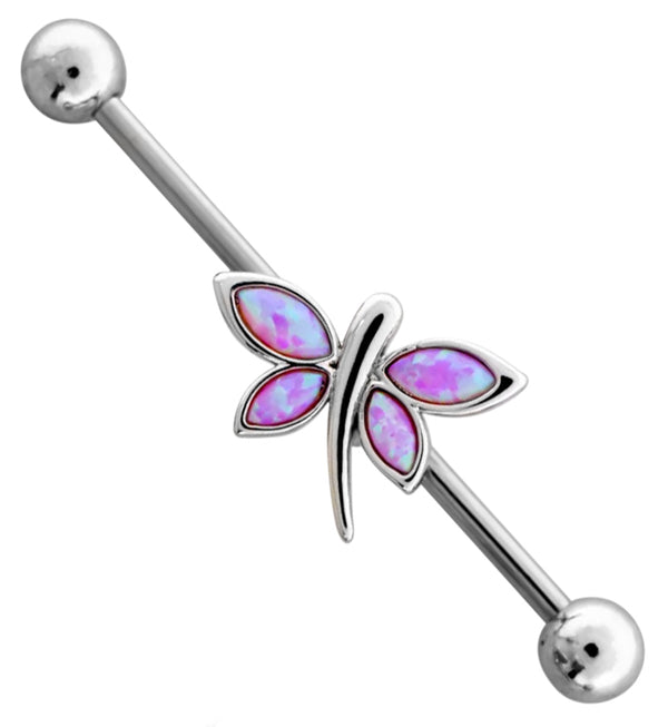 Dragonfly Pink Opalite Stainless Steel Industrial Barbell