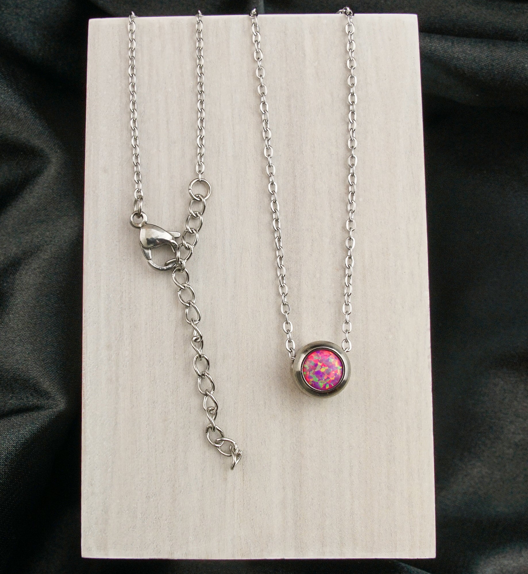 Pink Opalite Pendant Stainless Steel Necklace