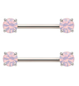 Pink Opalite Prong Stainless Steel Nipple Barbell