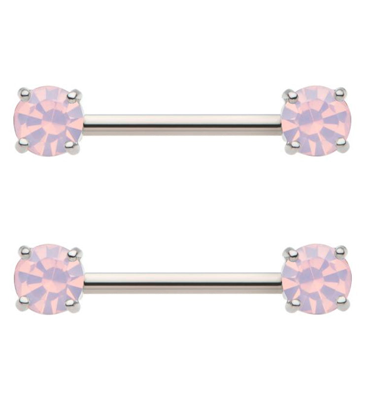 Pink Opalite Prong Stainless Steel Nipple Barbell