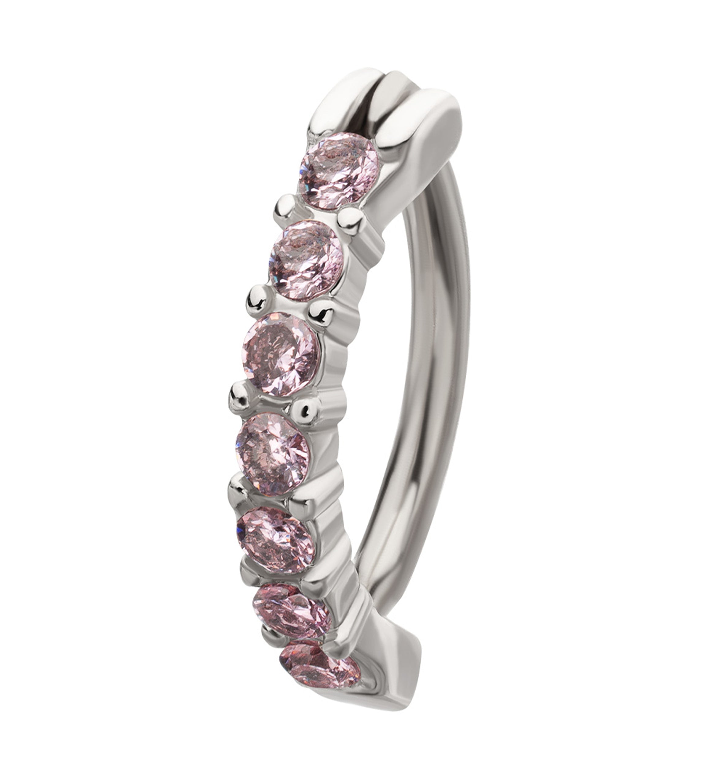 Pink Prong CZ Stainless Steel Hinged Belly Button Ring