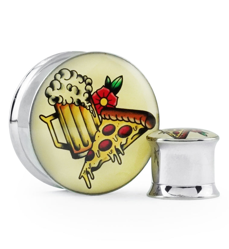 Pizza & Beer Tattoo Steel Plugs