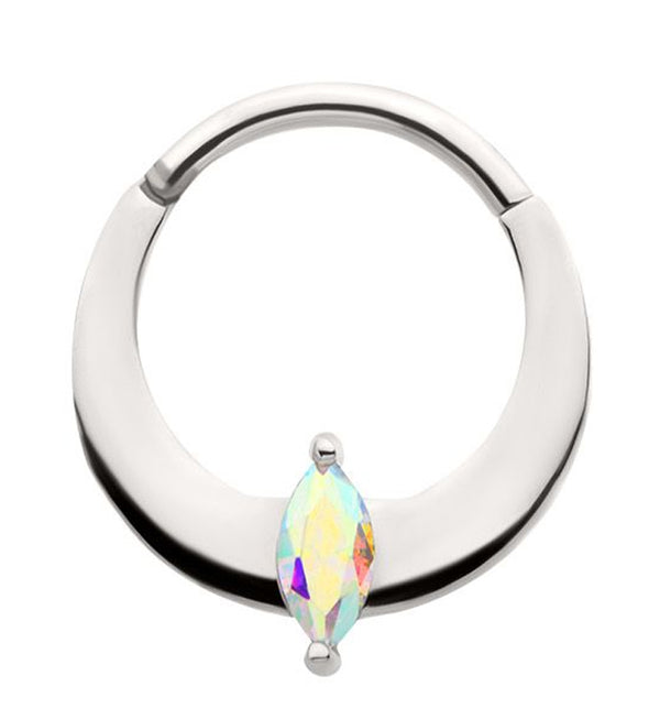 Planar Marquise Rainbow Aurora CZ Stainless Steel Hinged Segment Ring