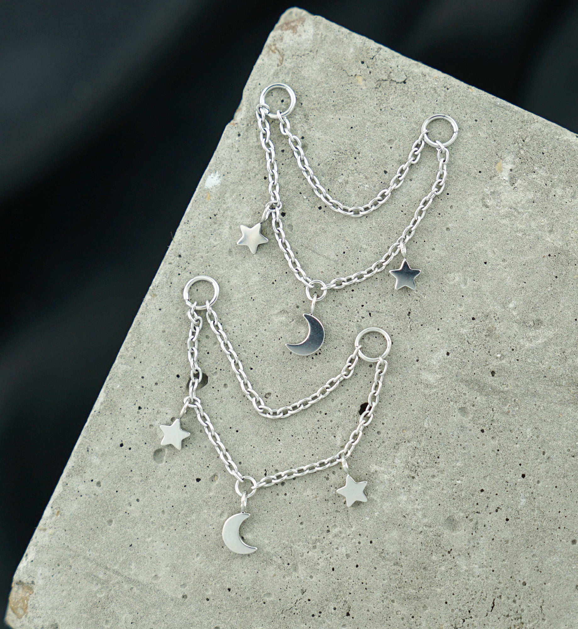 Platinum PVD Celestial Dangle Titanium Double Connecting Piercing Chain