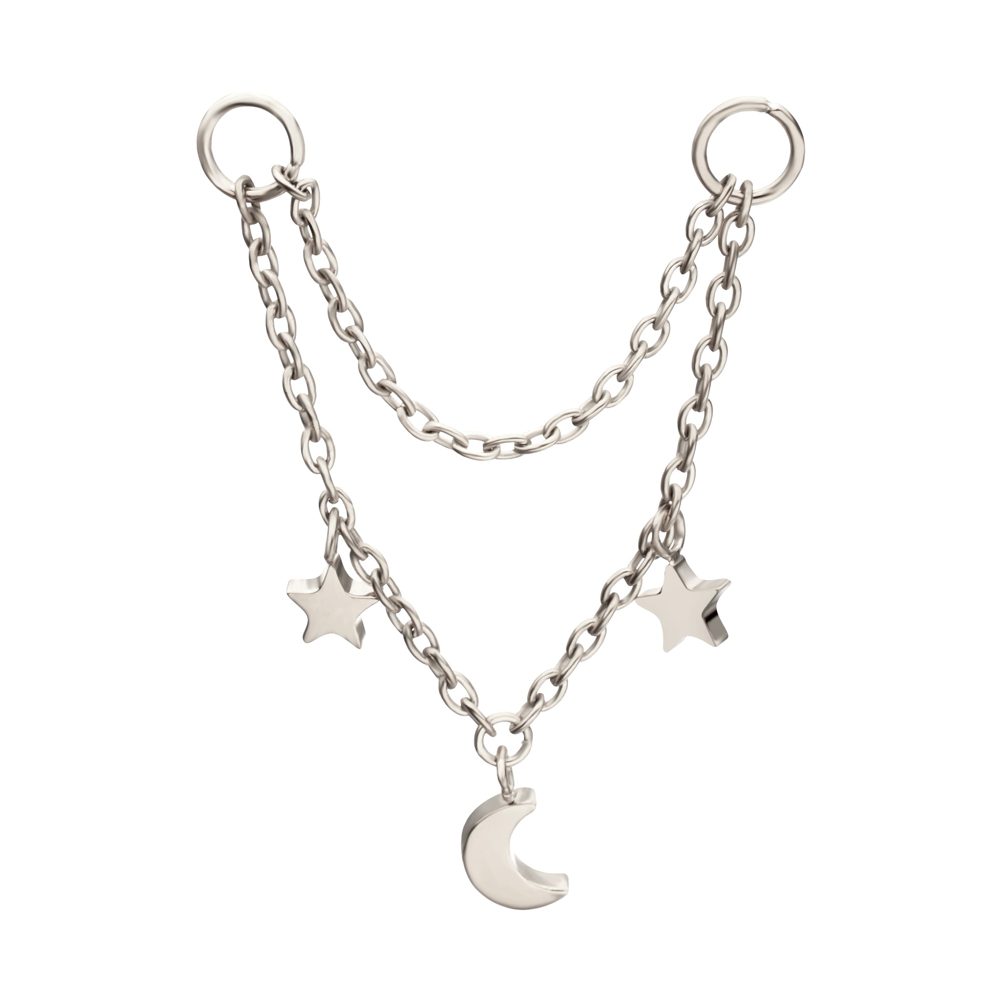 Platinum PVD Celestial Dangle Titanium Double Connecting Piercing Chain