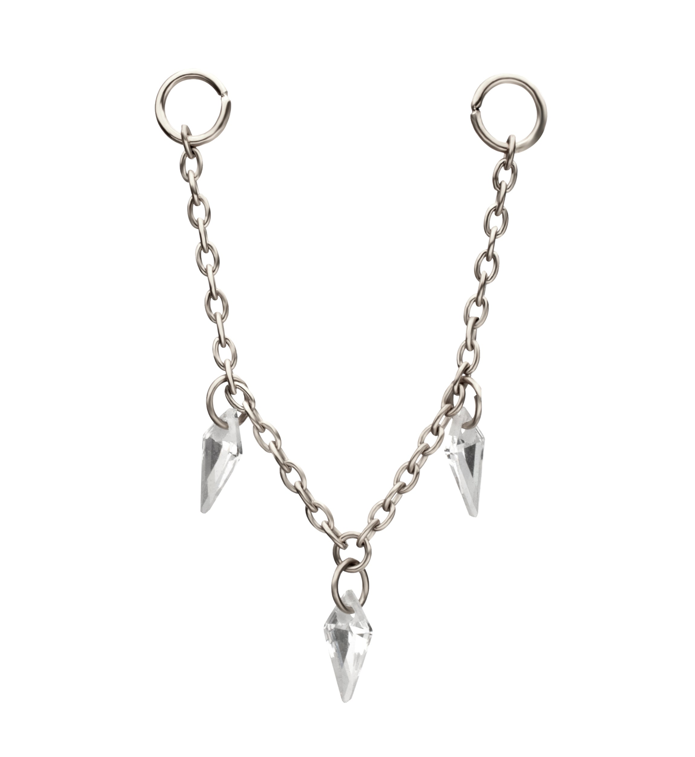 Platinum PVD Dart CZ Dangle Titanium Connecting Piercing Chain