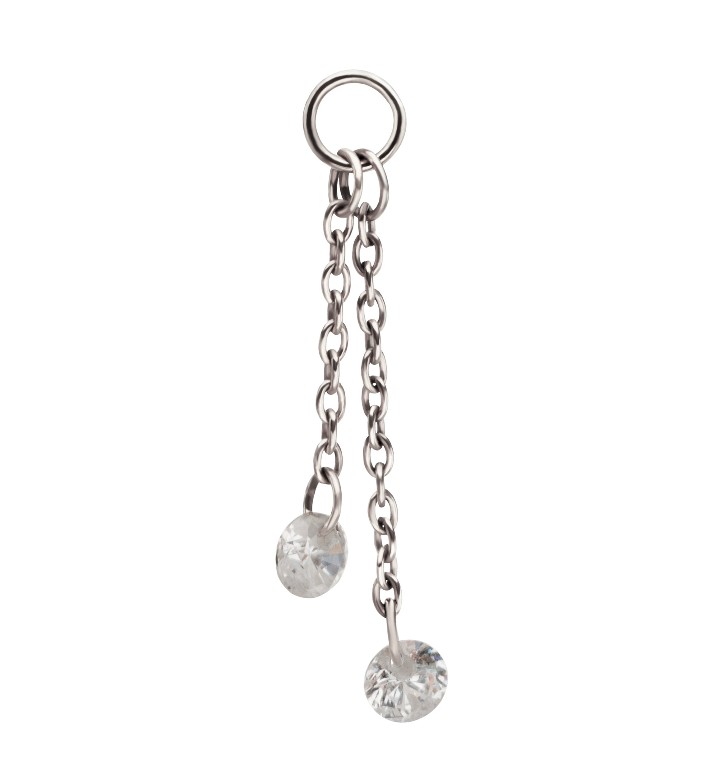Platinum PVD Dual CZ Dangle Titanium Chain Charm