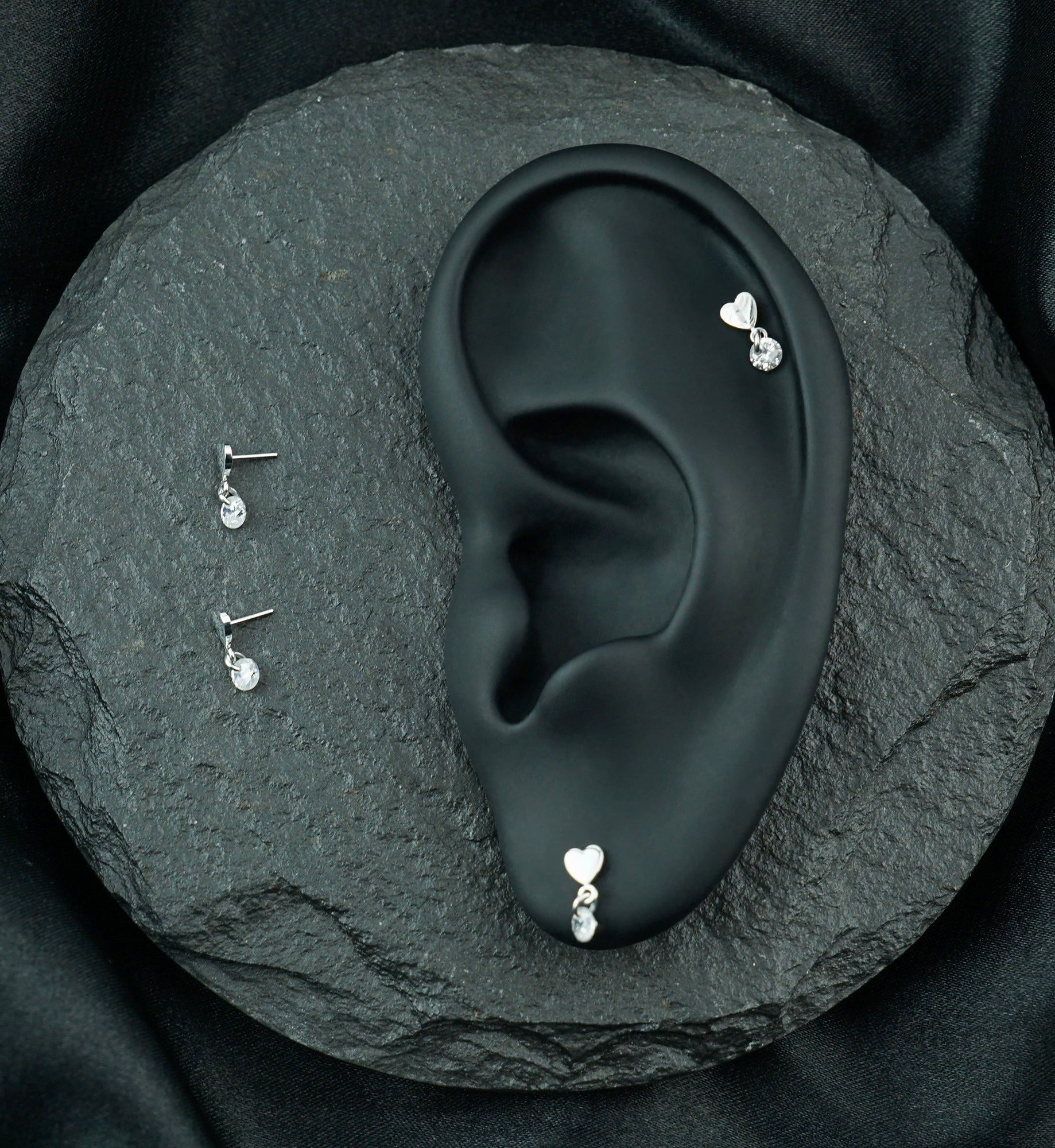 Platinum PVD Heart With Clear CZ Dangle Titanium Threadless Top