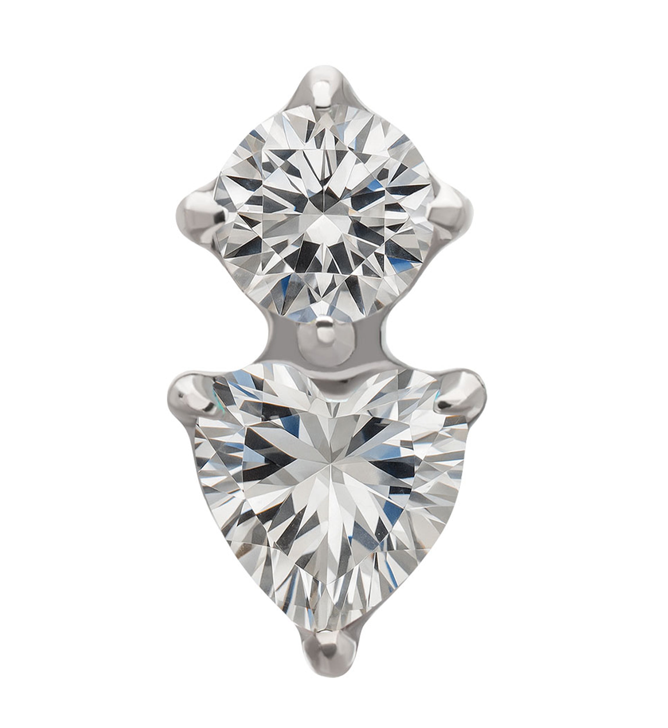 Platinum PVD Round and Heart Clear CZ Titanium Threadless Top