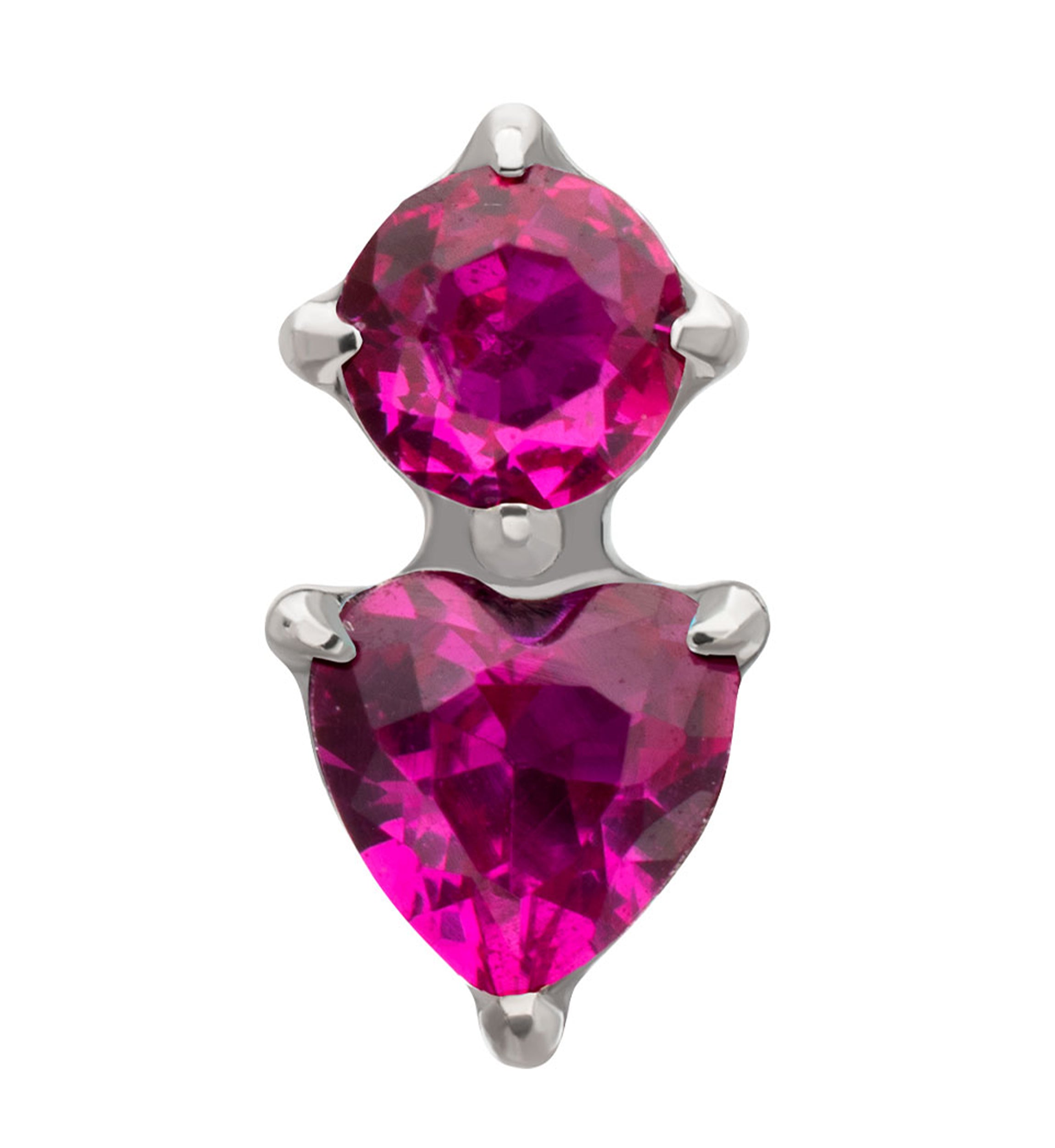Platinum PVD Round and Heart Fuchsia CZ Titanium Threadless Top