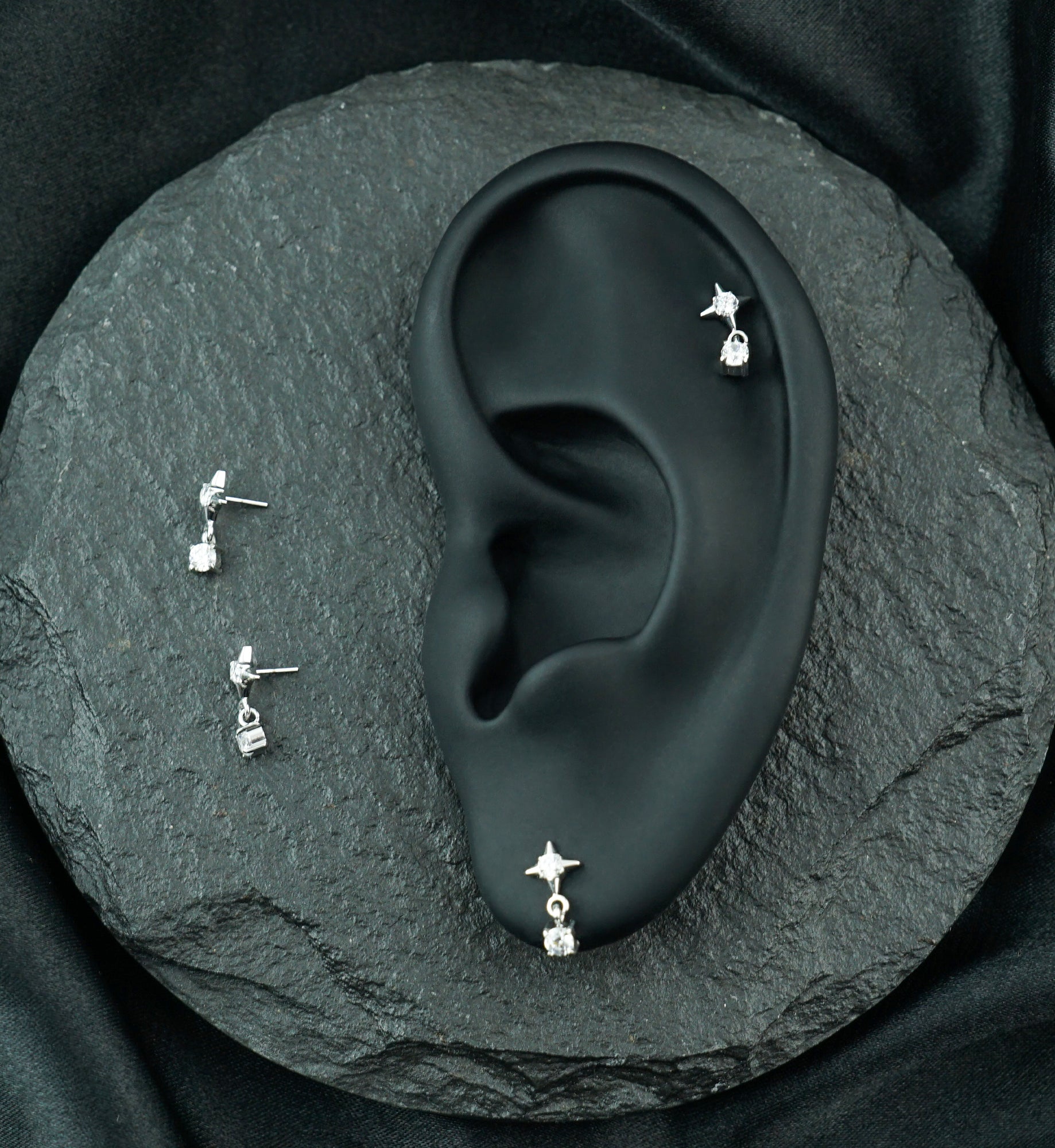 Platinum PVD Starlight Clear CZ Hanging Gem Titanium Threadless Top