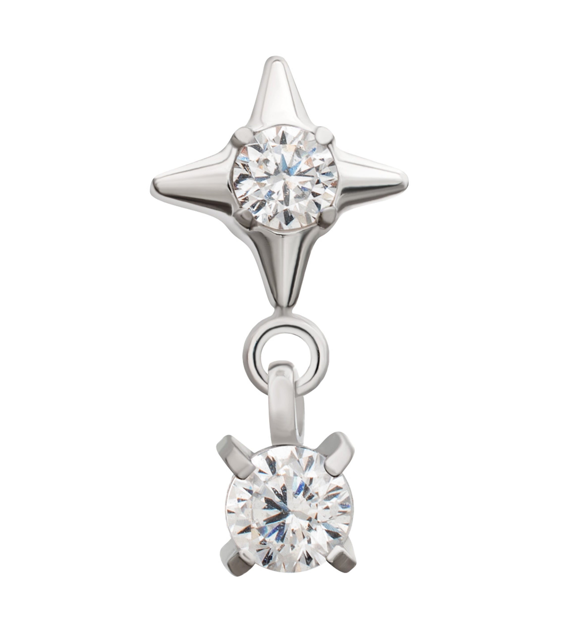 Platinum PVD Starlight Clear CZ Hanging Gem Titanium Threadless Top