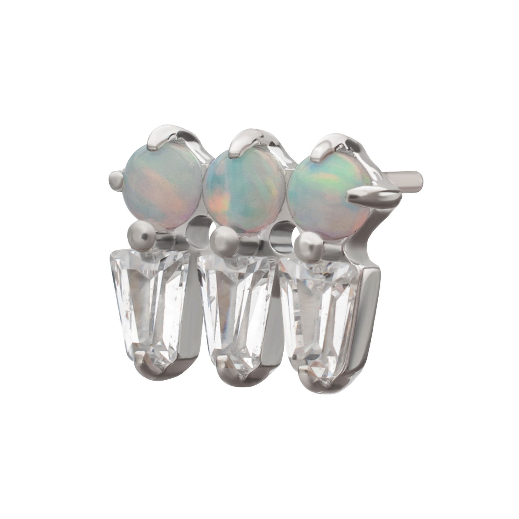 Platinum PVD Triple White Opalite and Clear CZ Cluster Titanium Threadless Top