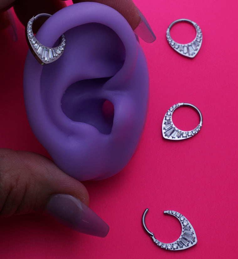 Point Baguette Clear CZ Titanium Hinged Segment Ring - 10mm