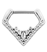Point Beaded Clear CZ Cluster Stainless Steel Hinged Segment Ring