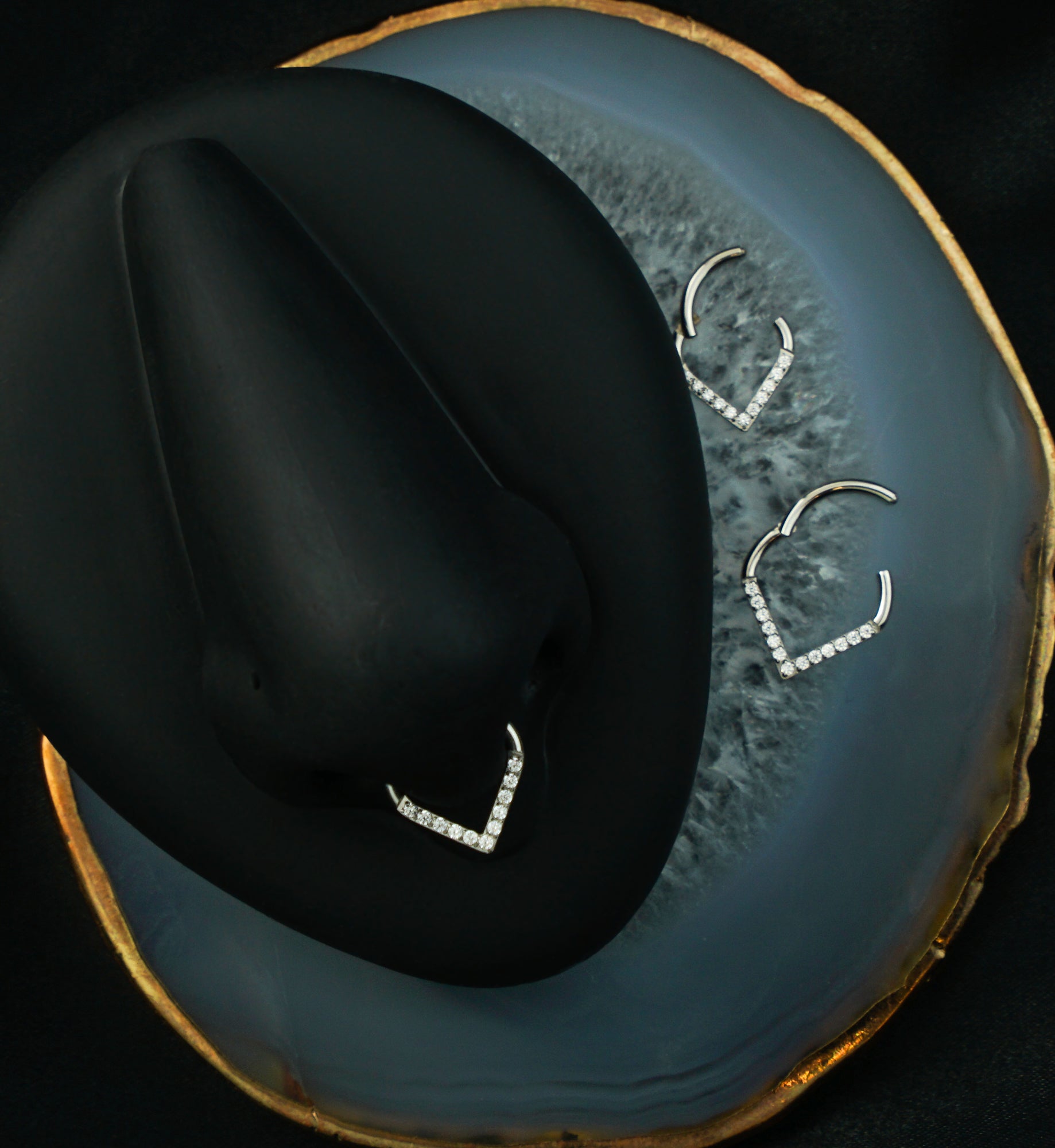 Point Clear CZ Stainless Steel Hinged Segment Ring