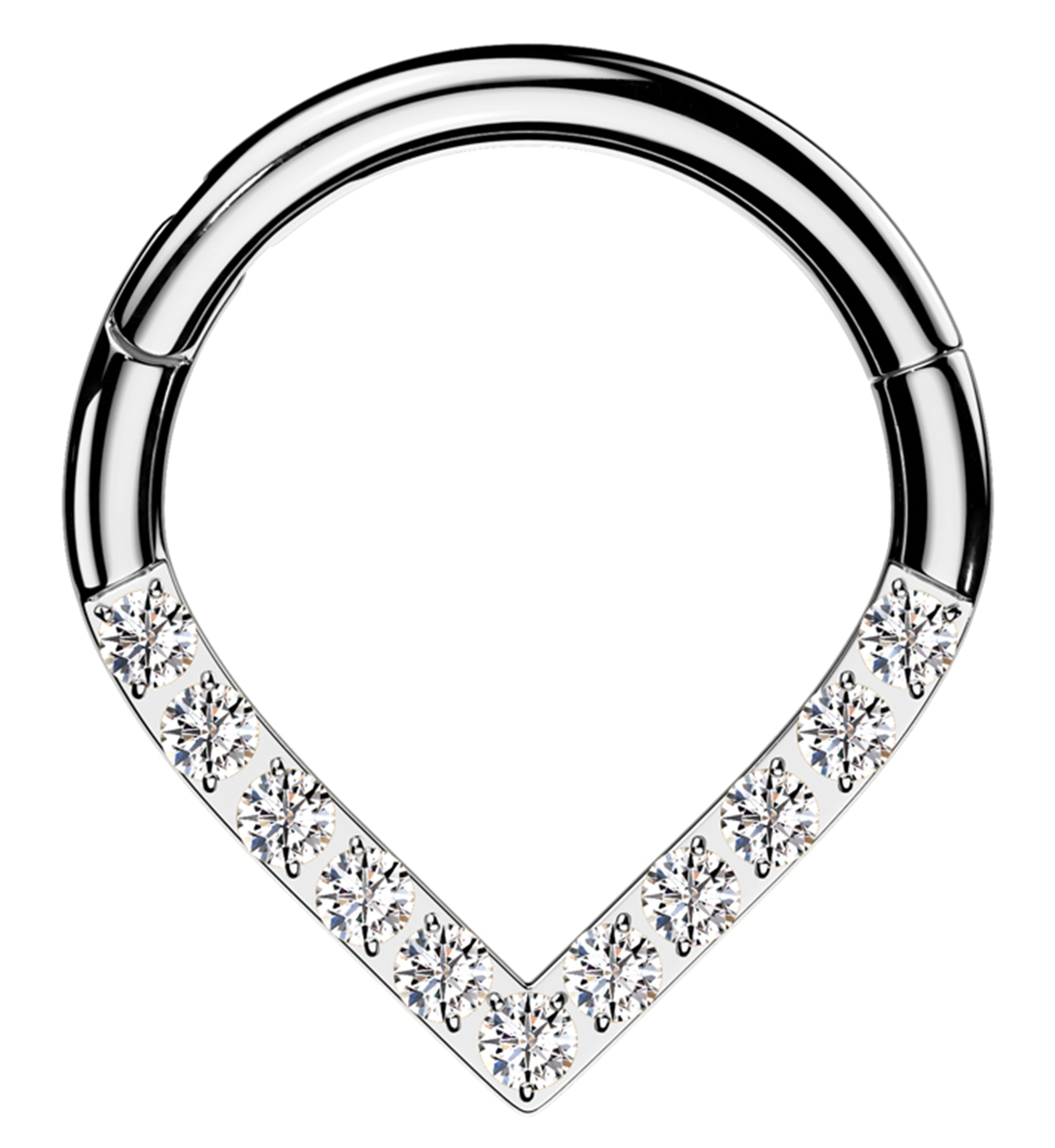 Point Clear CZ Stainless Steel Hinged Segment Ring