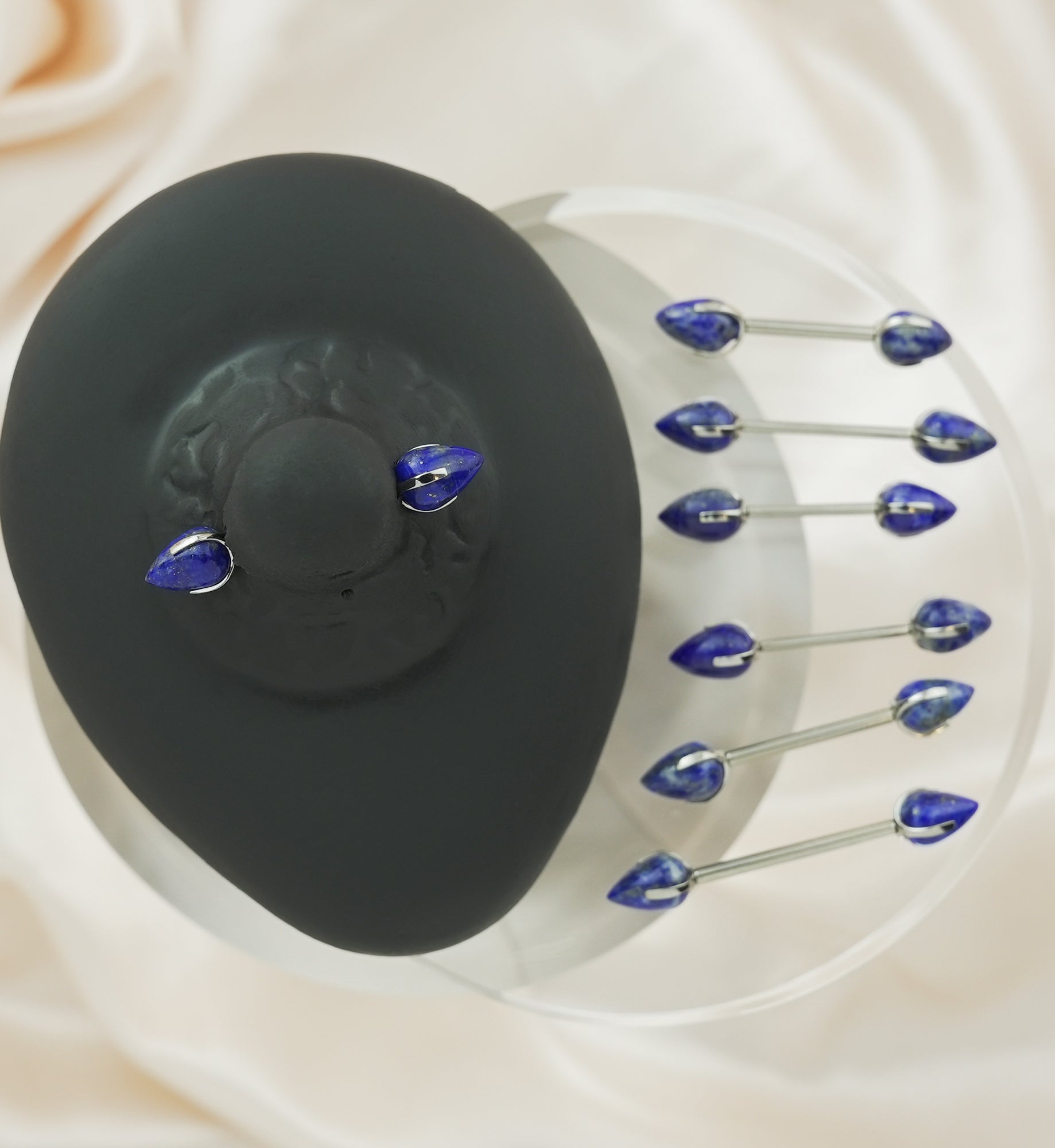 Point Lapis Lazuli Stone Threadless Titanium Nipple Barbell