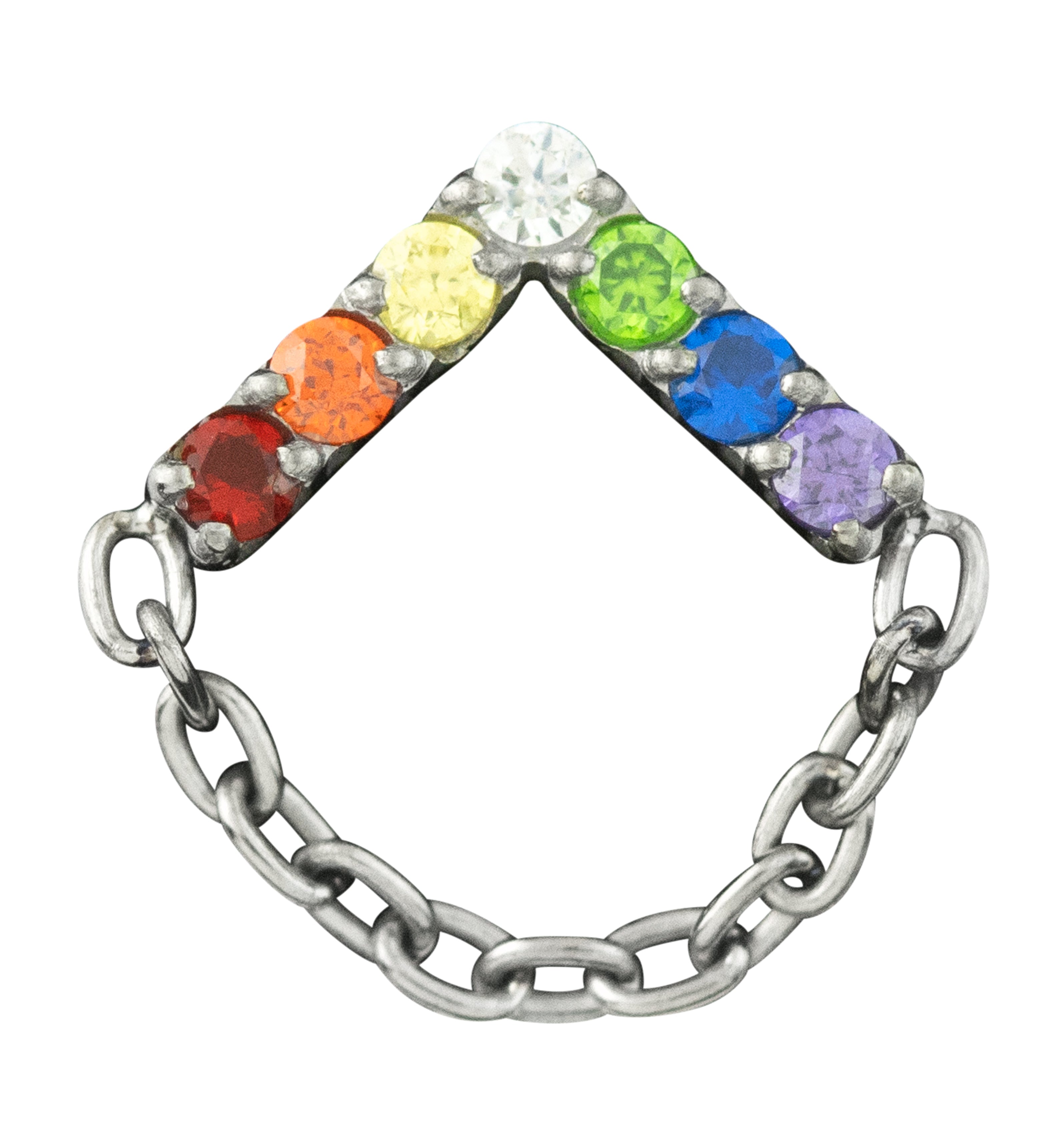 Point Rainbow CZ Dangle Chain Threadless Titanium Top
