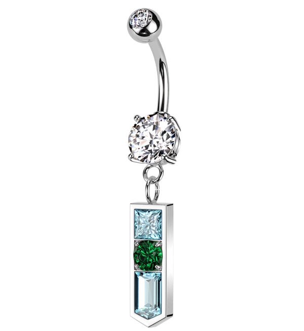 Pointed Baguette Multi CZ Dangle Stainless Steel Belly Button Ring