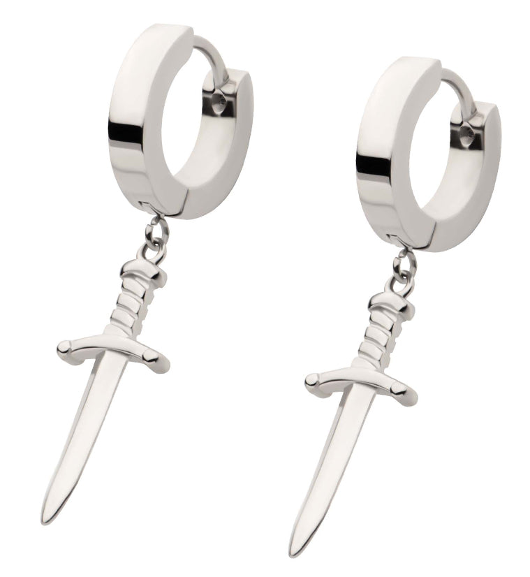 Pointy Dagger Stainless Steel Hoop Huggie Earrings