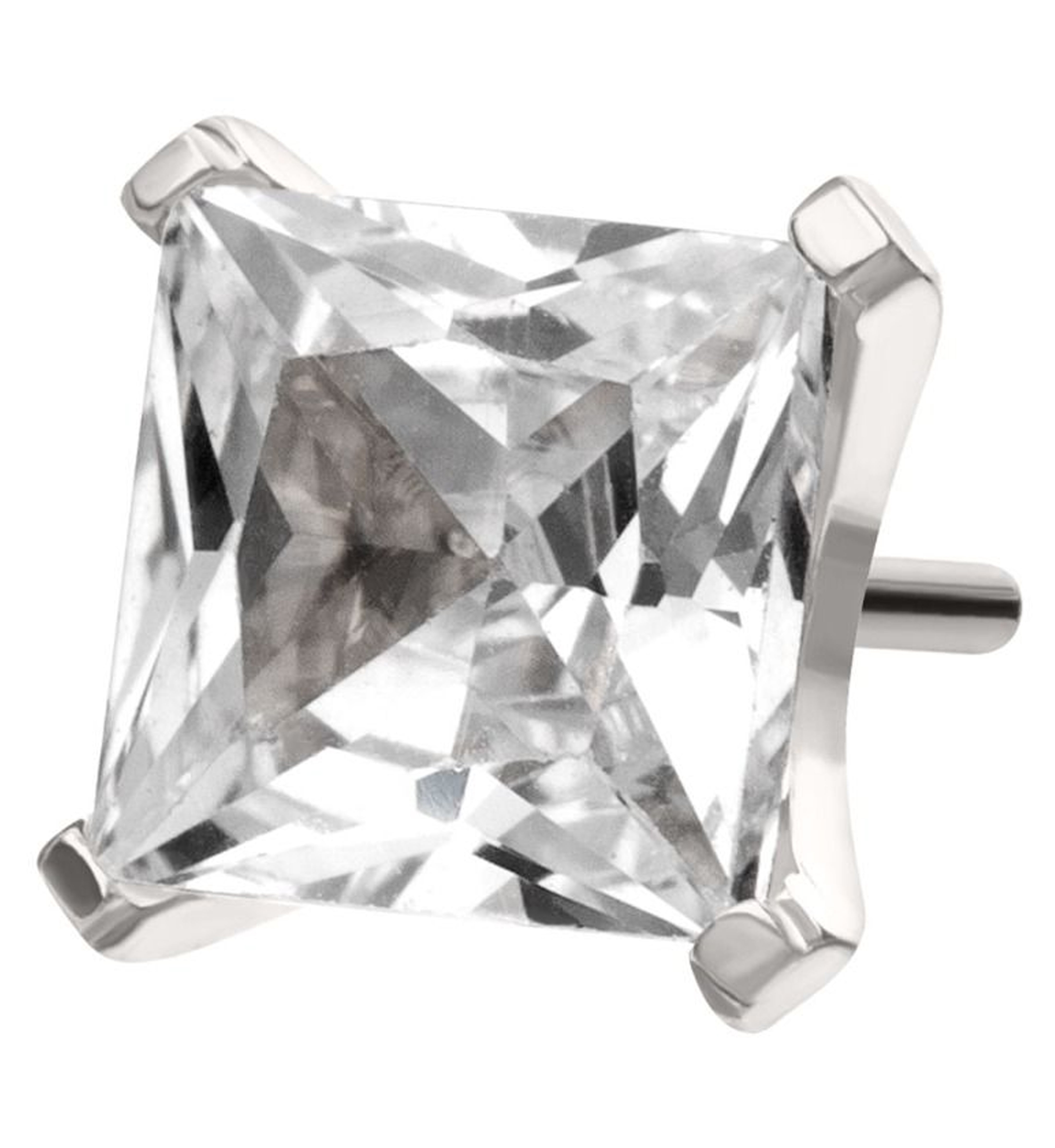 Princess Clear CZ Flat Base Threadless Titanium Top