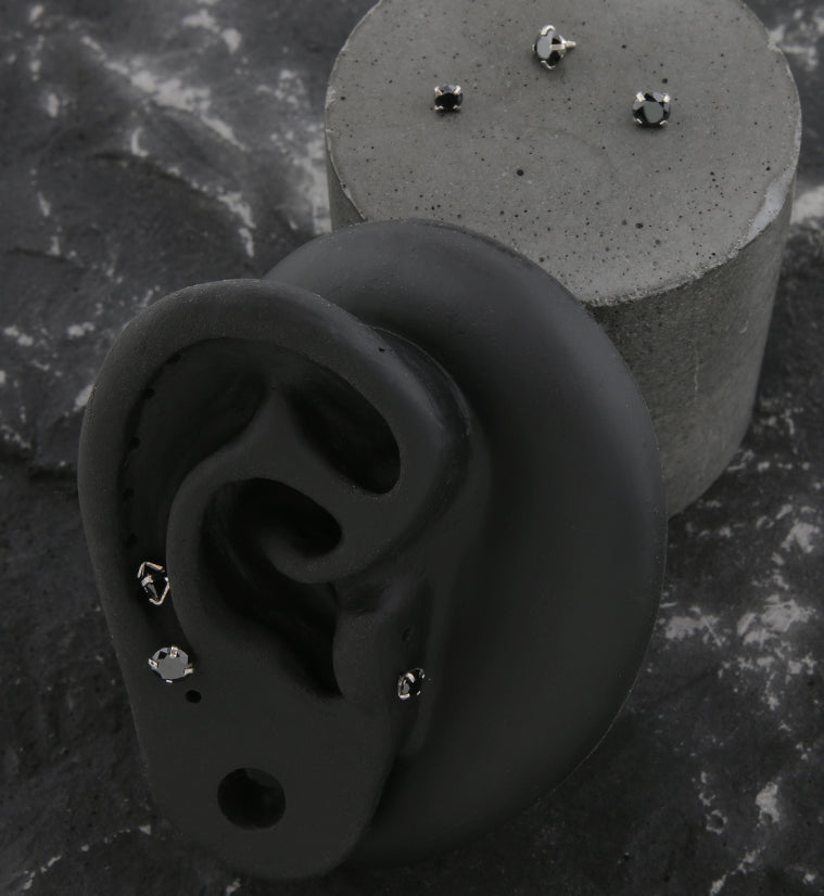 Prong Black CZ Stainless Steel Internally Threaded Top